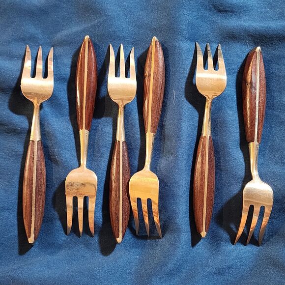 6 Vintage Mid Century Modern MCM DANISH MODERN Dessert Forks 5.75 INCHES LONG - Picture 6 of 6